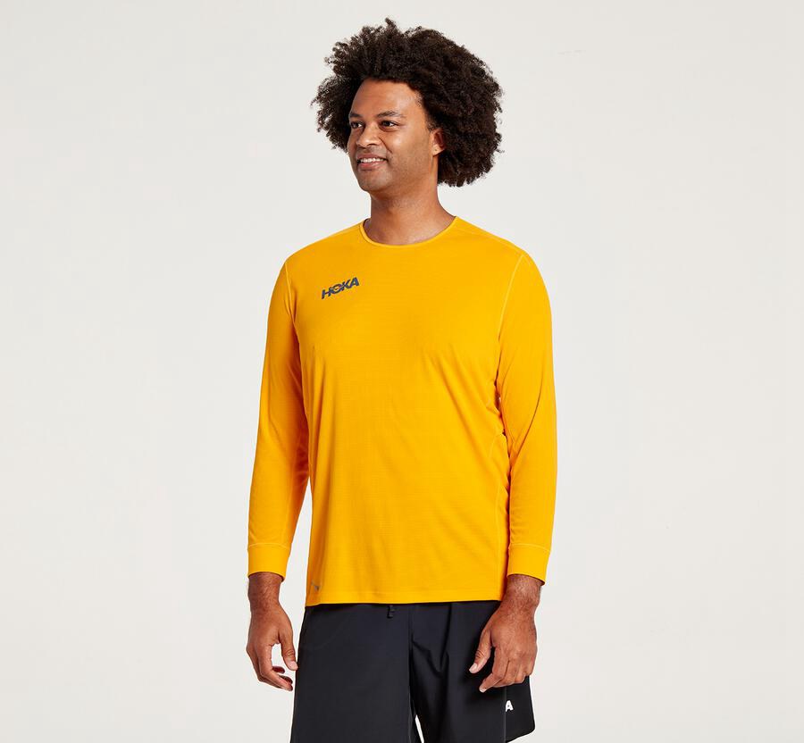 Top Hoka One One Hombre Amarillos - Performance 3/4 Sleeve - MKXL97531